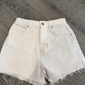 Zara Cream Jean Shorts with Distressed Hem
